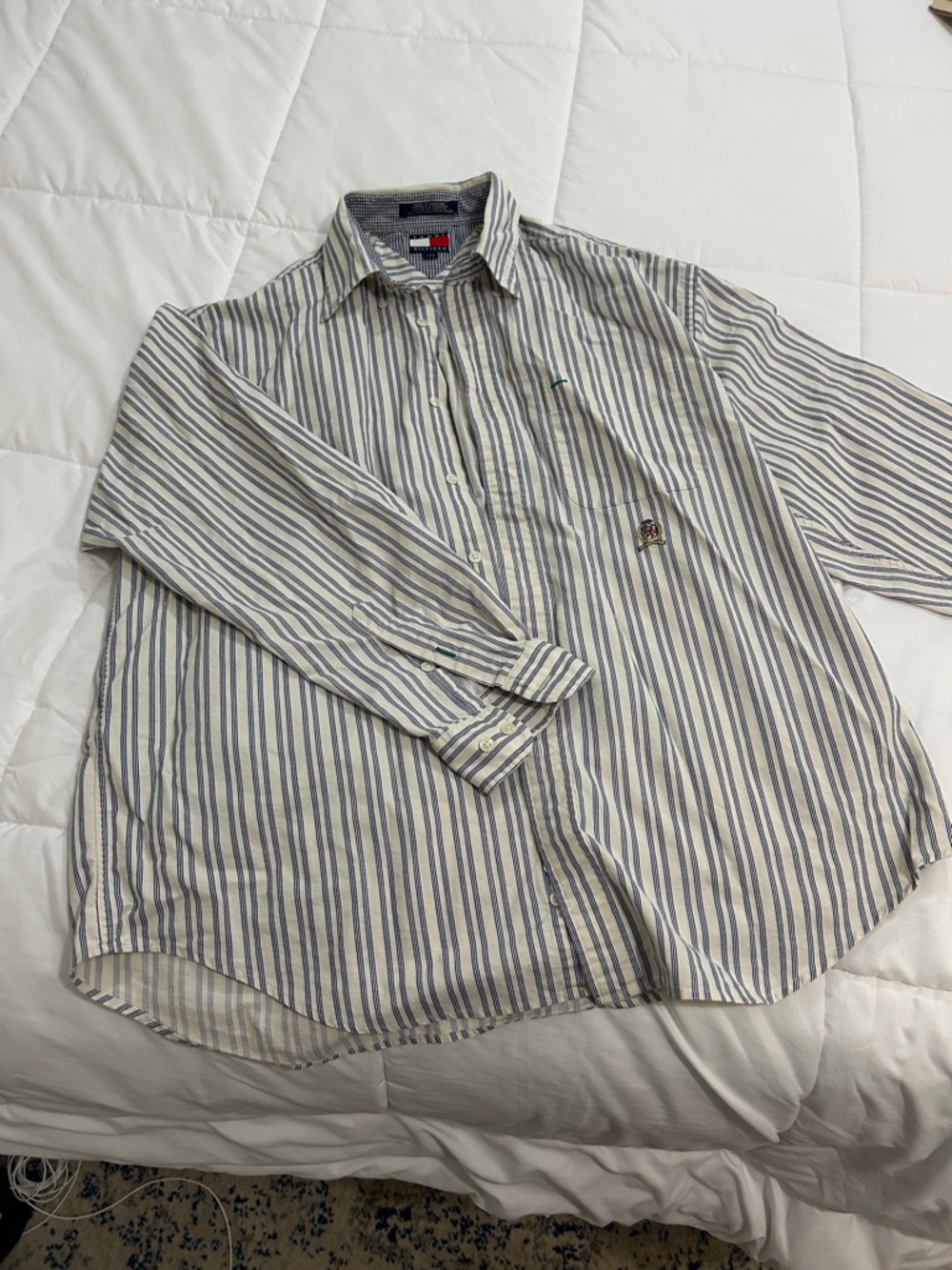 Tommy Hilfiger Striped White and Blue Casual Button-Down Shirt